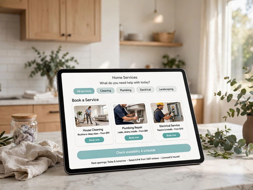Home services website on a tablet